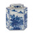 Blue And White Flat Hex Jar River Village Scene