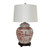 Coral Red Barn Jar Bird Motif Lamp Wood Base