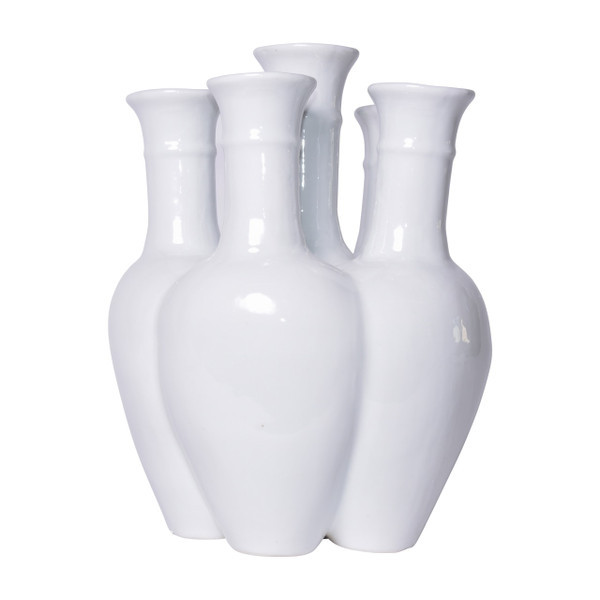 6 Pipe Flower Porcelain Vase - White