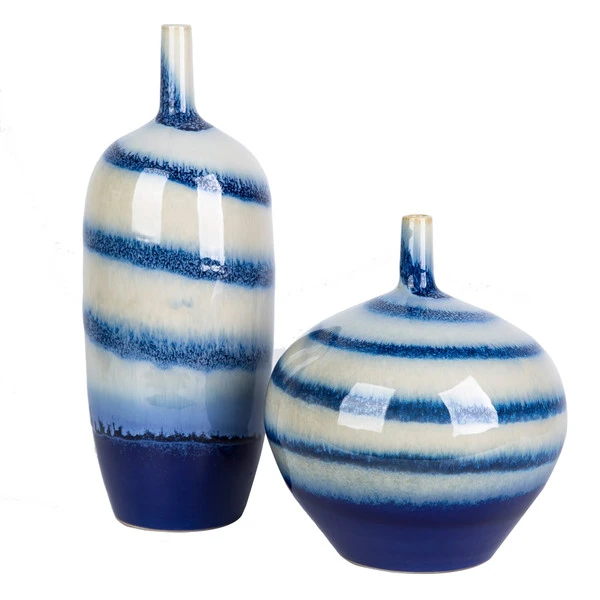 Blue & White Horizontal Striped Vase - 2 Sizes