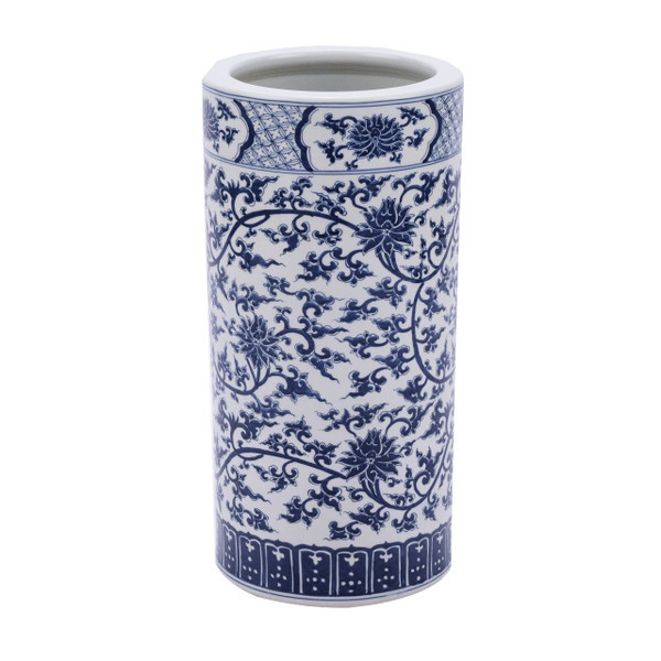 Blue & White Twisted Lotus Umbrella Stand Porcelain Vase
