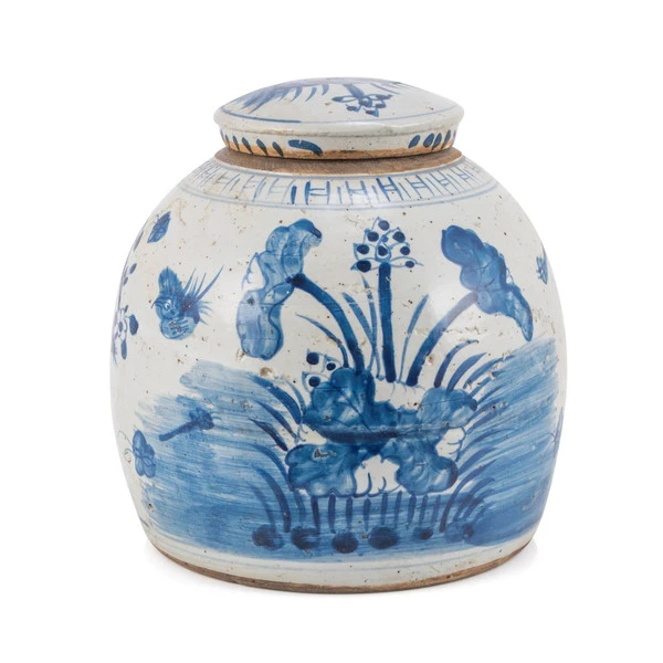 Vintage Ming Jar Plum Lily Pad Motif - 2 Sizes