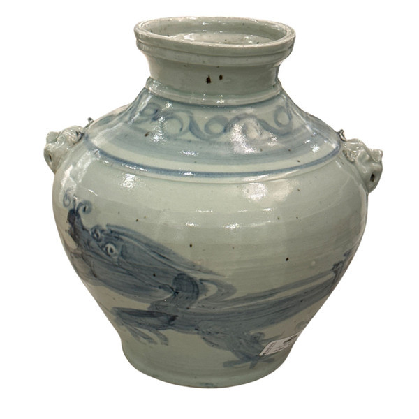 Double Lion Handle Dragon Jar Large