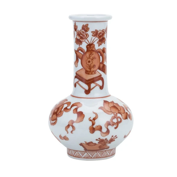 Orange Small Vase  Long Neck Symbol Motif