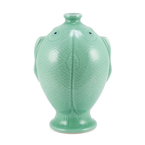 Celadon Green Carved Fish Vase Large