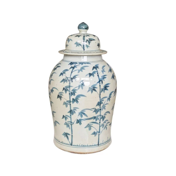Barclay Butera Couture Graceful Bamboo Large.. Blue & White Porcelain Temple Jar