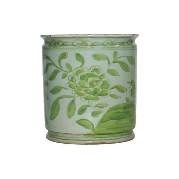Barclay Butera Couture Moss Green Porcelain Orchid Pot Crane Flower Motif