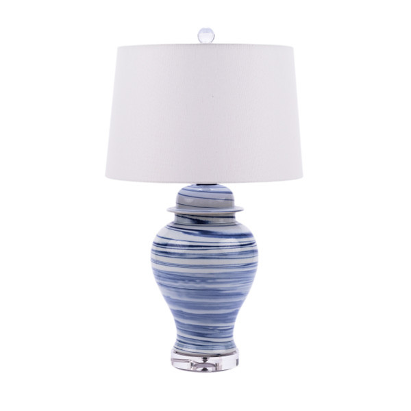 Blue and White Marbleized Porcelain Table Lamp