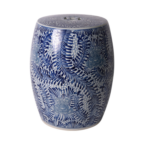 Blue & White Blooming Flowers Porcelain Garden Stool