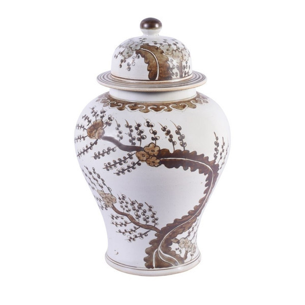 Brown Porcelain Hong Wu Temple Jar Plum Blossom Motif