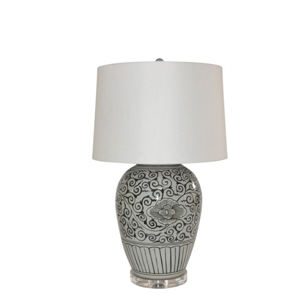 Black Peony Open Top Porcelain Urn Lamp