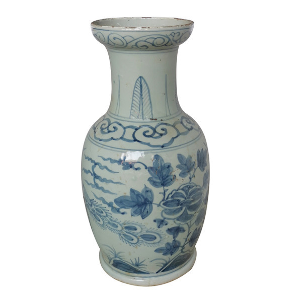 Blue And White Bird Vase With Dish-shaped Mouth