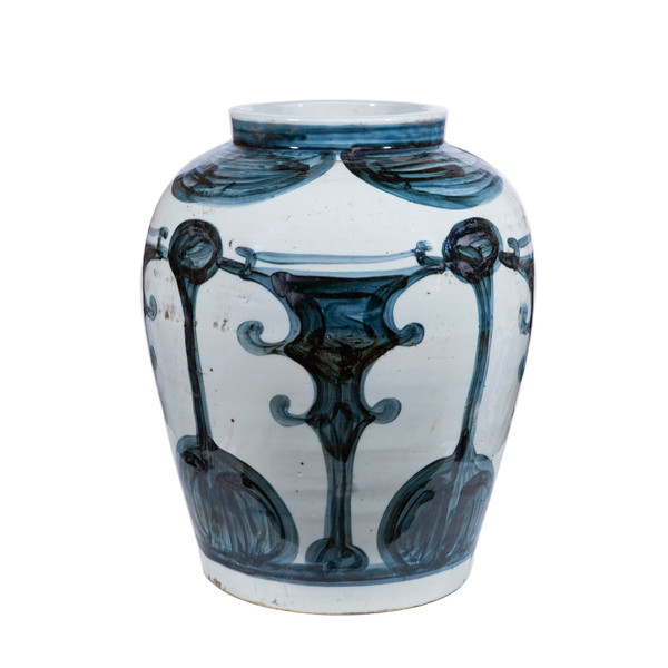 Blue And White Abstract Painting Jar