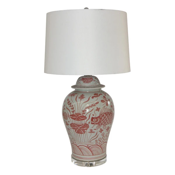 Coral Red Fish Temple Jar Table Lamp