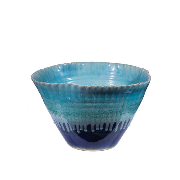 Fluted Serving Bowl Reaction Glazed Blue