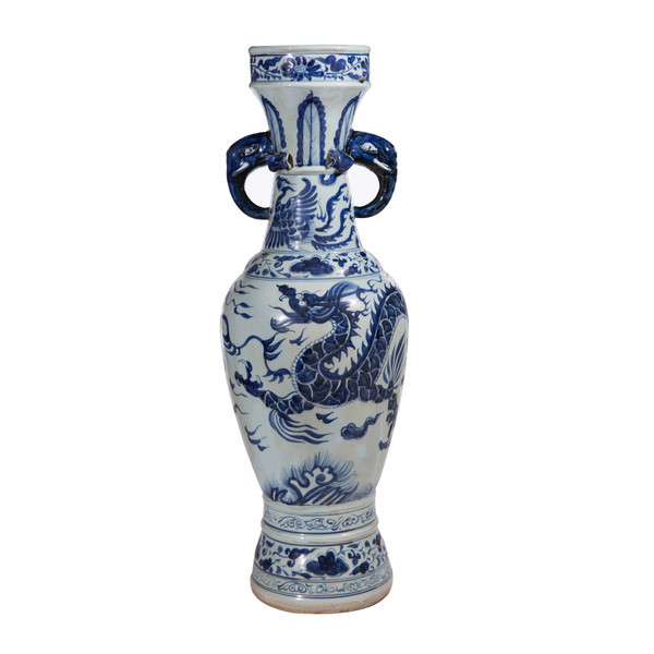 Blue And White Dragon Vase Elephant Nose Handle