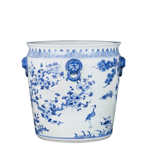 Blue And White Porcelain Pot Planter Fish Scale Motif