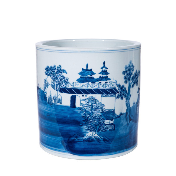 Blue And White Mountaintop Temple Orchid Pot