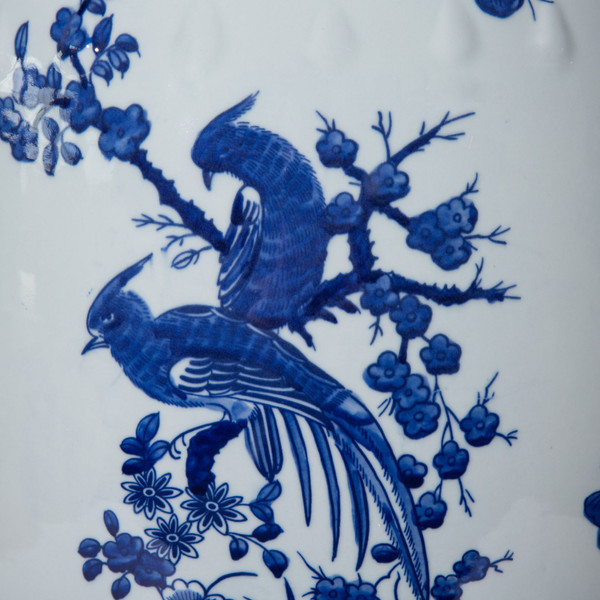 Blue & White Floral Birds Motif Porcelain Garden Stool