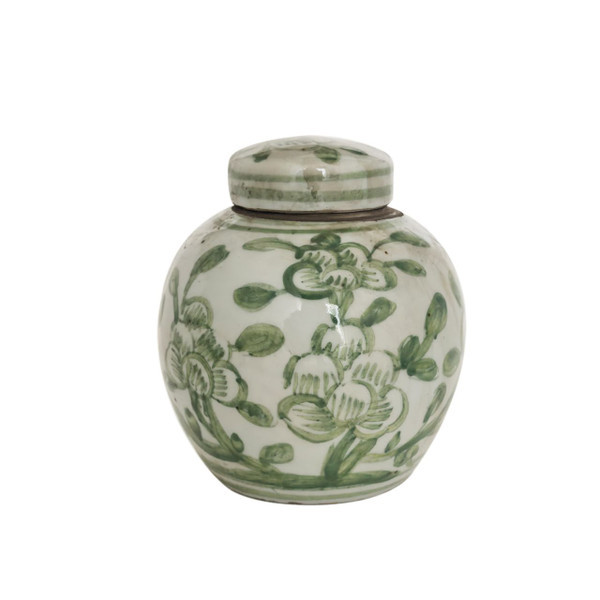 Green & White Porcelain Mini Jar Jasmine Motif