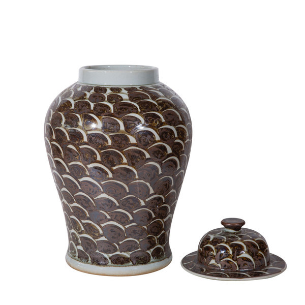 Rusty Brown Fish Scale Temple Jar Large - Small