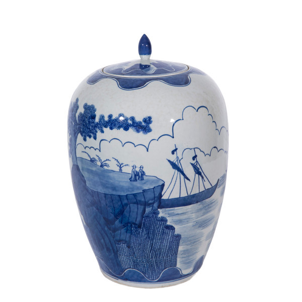 Blue And White Sail Boat Ginger Jar