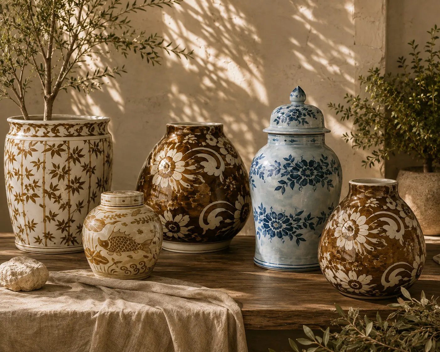 Decorative jars and vases in a styled interior