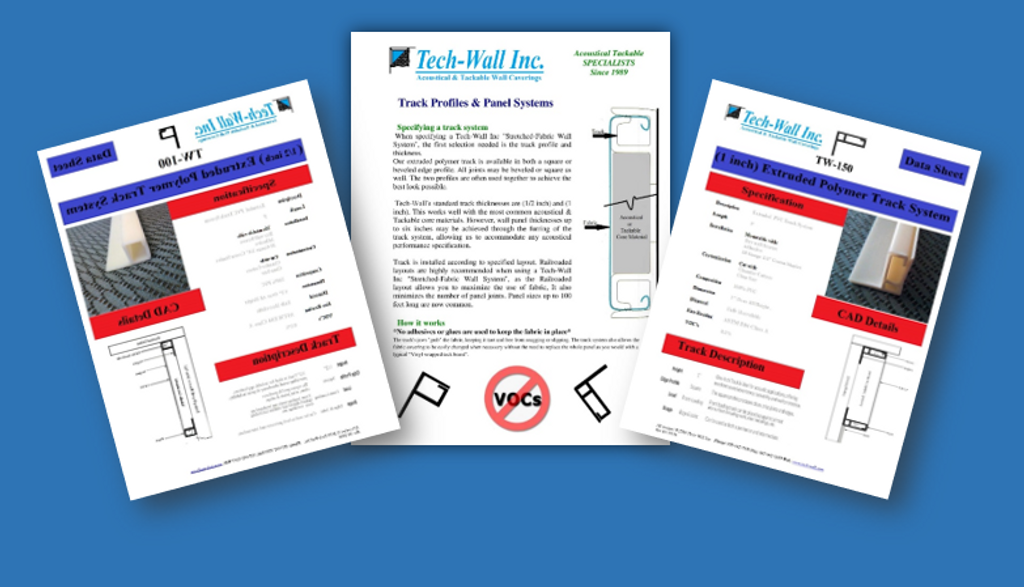 This sample kit is the perfect package for the Acoustical Contractor and provides you with everything you need to successfully promote, market and substitute the Tech-Wall Stretched Fabric Wall System…
 
The kit includes
6” Fabric Mounting Track Samples (both 1” & 1/2”)
UP to 20 Fabric Samples
Fabric Sample Cards (Including FR-701 and Anchorage Guilford of Maines most popular lines and many others)
The (PDF Copy) oF our  How to Guide (This quick reference guide will show you step by step the ins and outs of installing a Stretched Fabric Wall System and is jam-packed with helpful hints.)  
                
As a Contractor, it is time to recognize that your projects are no longer limited to the size of pre-made panels.
 