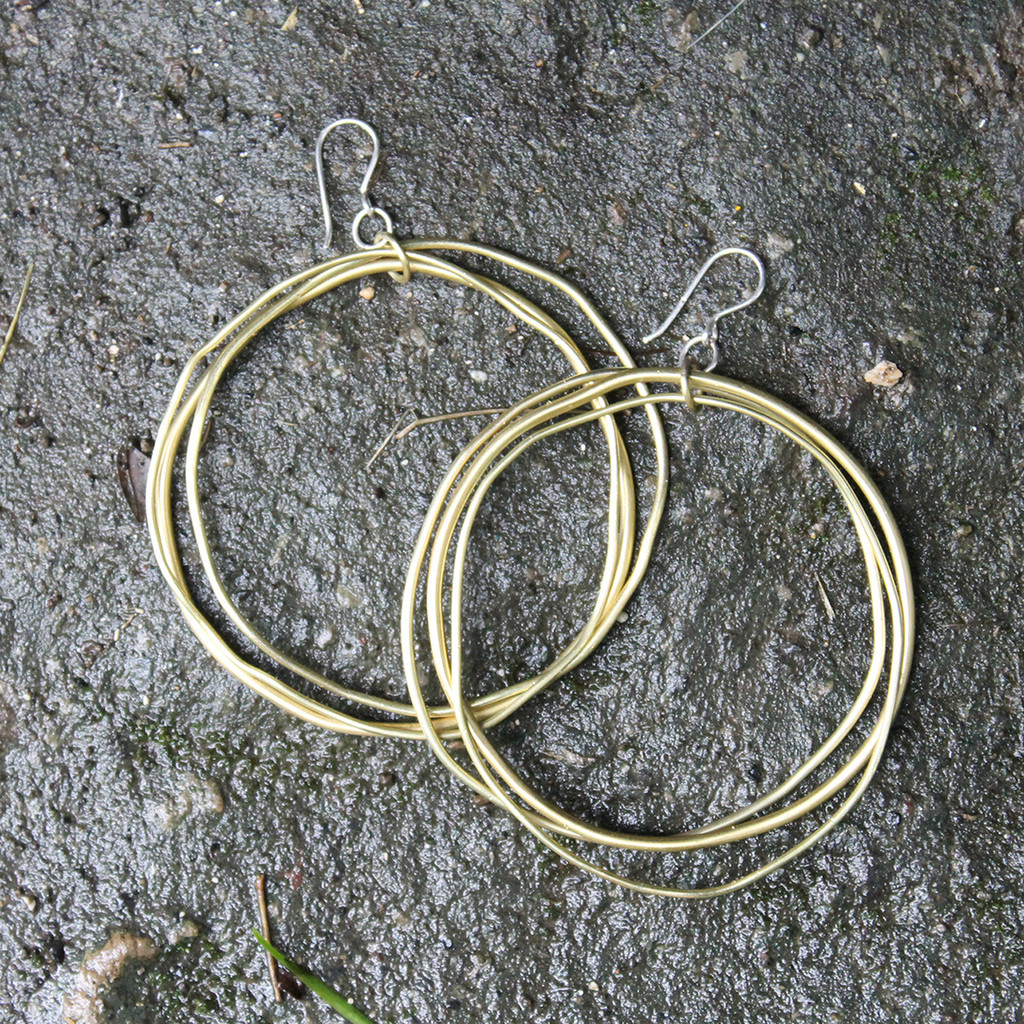 Large multi hoop brass earrings with sterling silver posts