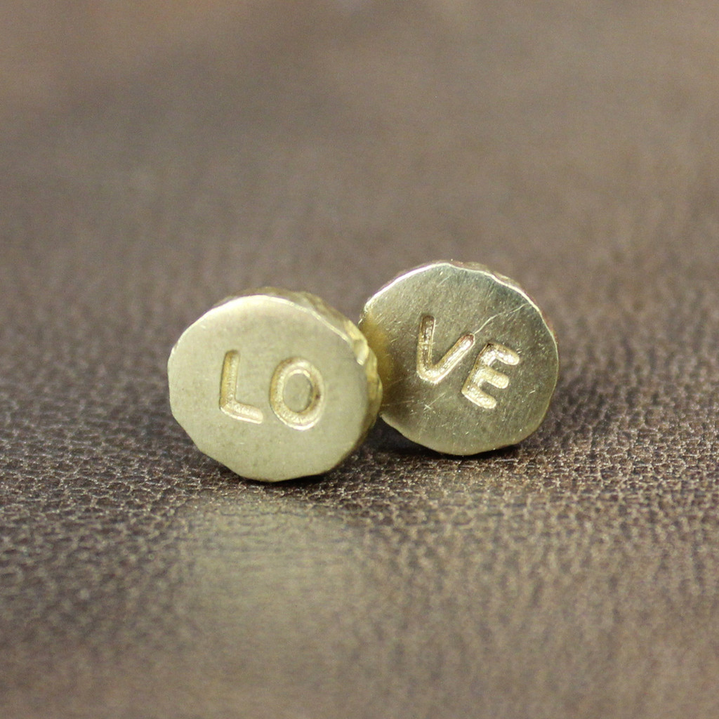 Brass LOVE earrings with sterling silver posts