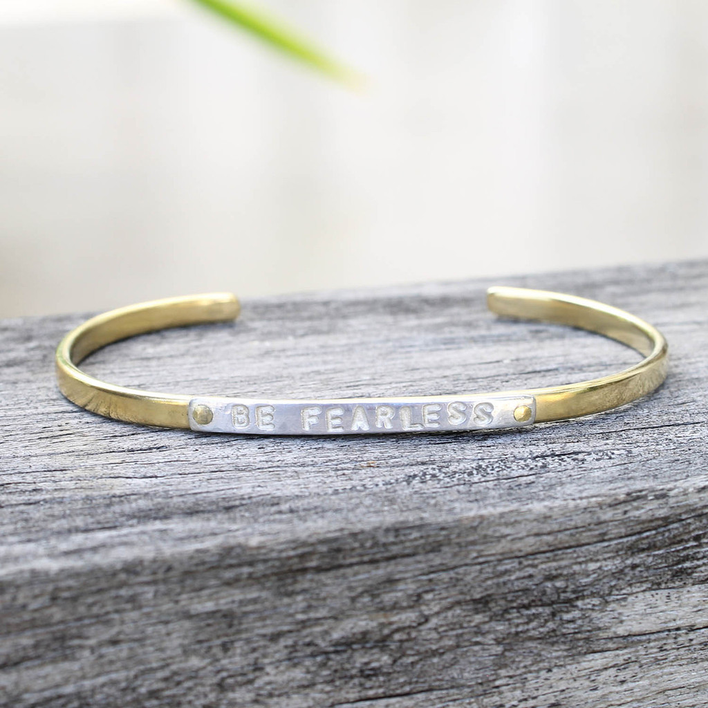Mixed metals "be fearless" adjustable inspirational bracelet