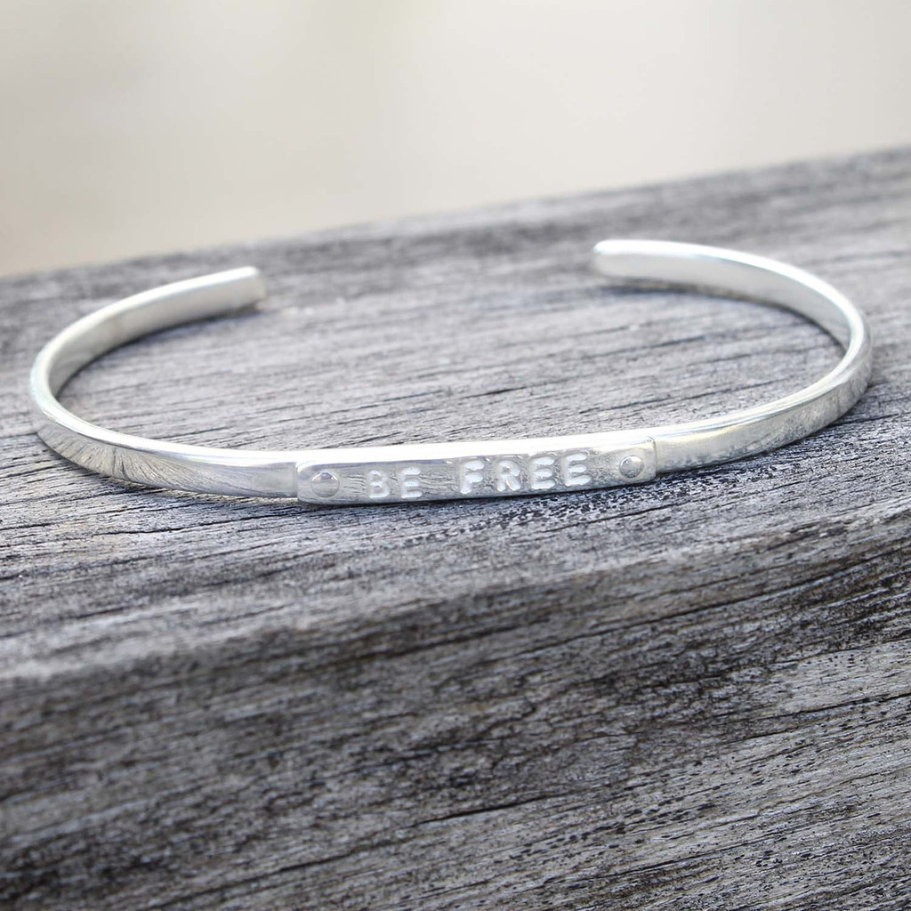 Silver "be free" adjustable inspirational bracelet
