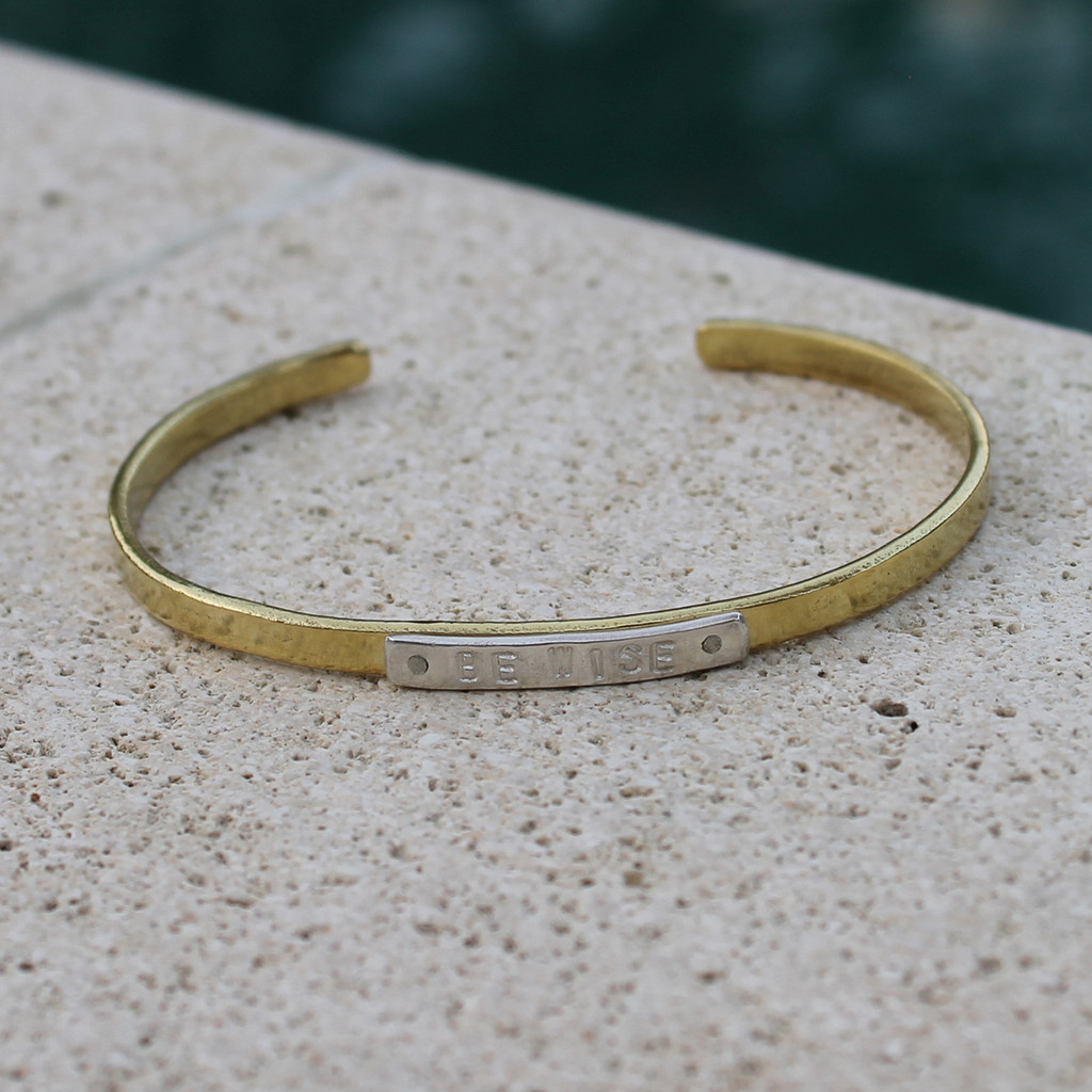 Mixed metals "be wise" adjustable inspirational bracelet