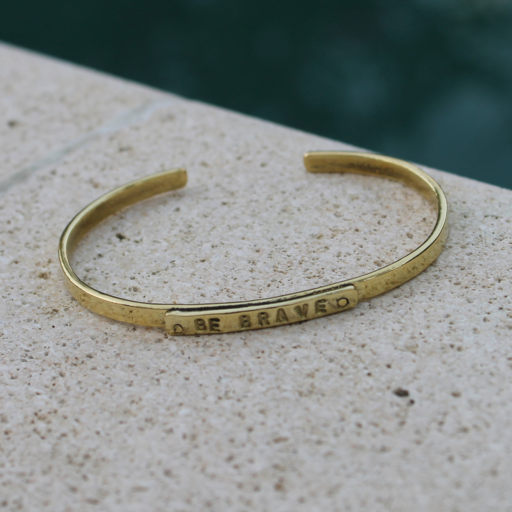 Brass "be brave" adjustable inspirational bracelet