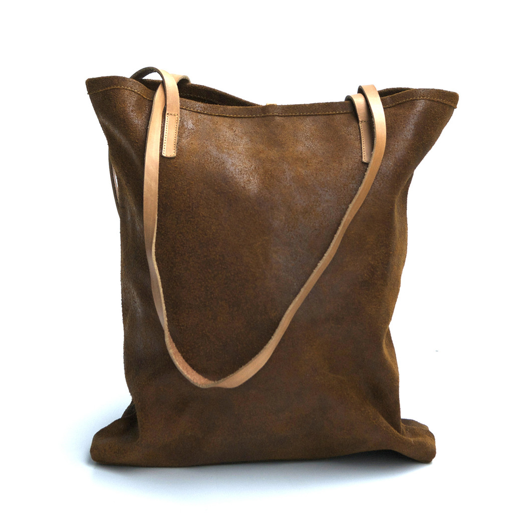 cognac leather tote bag with simple tab closure