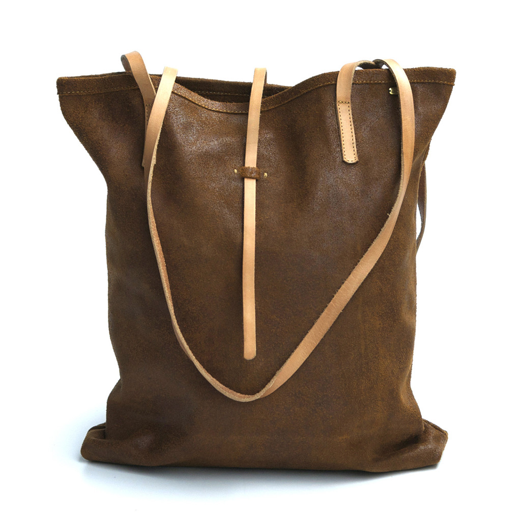cognac leather tote bag with simple tab closure