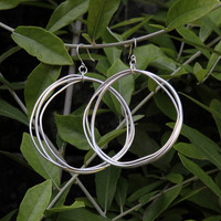 Large multi hoop silver earrings with sterling silver posts