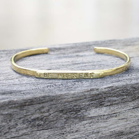 Brass "be brave" adjustable inspirational bracelet