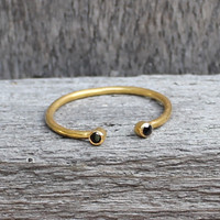 gold plated open ring with black stone