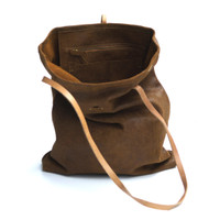 cognac leather tote bag with simple tab closure