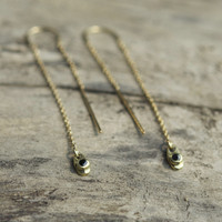 delicate gold filled chain threader earrings with black stone detail