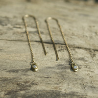 delicate gold filled chain threader earrings with white stone detail