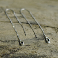 delicate sterling silver chain threader earrings with black stone detail