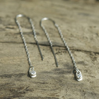 delicate sterling silver chain threader earrings with white stone detail