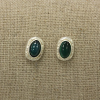 silver plated brass earrings with green agate stone detailing 