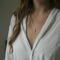 delicate sterling silver chain lariat necklace with raw diamond detailing