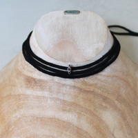 black leather wrap necklace with silver and smoky quartz detail