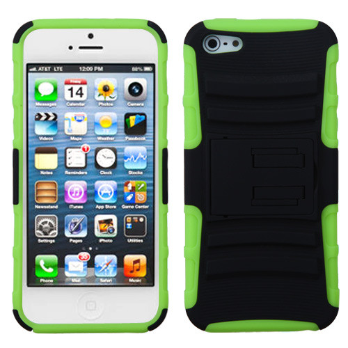 Asmyna Advanced Armor Stand Case voor Apple iPhone 5/5S - Zwart/Electric Groen