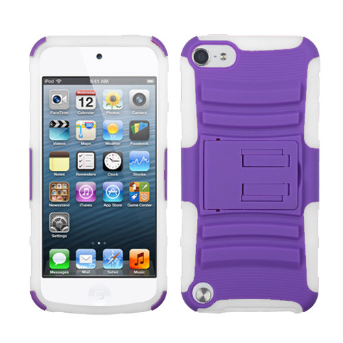 Asmyna Advance Armor Stand Case for iPod Touch 5th Gen - Purple/Solid White