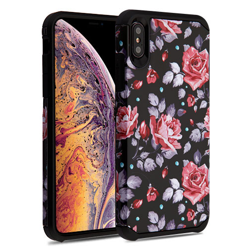 Asmyna Astronoot Protector Case for iPhone XS Max - Pinky White Rose/Black
